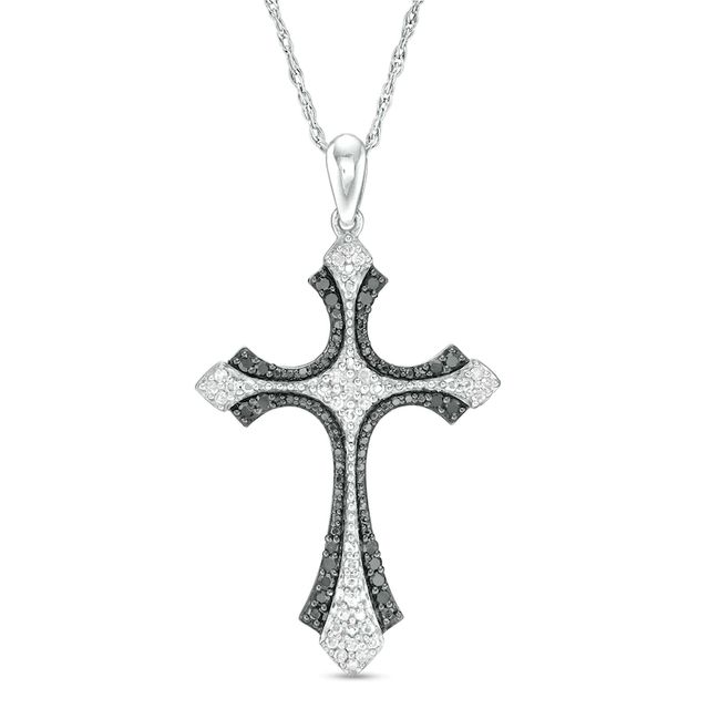 0.16 CT. T.W. Enhanced Black and White Diamond Gothic-Style Cross Pendant in Sterling Silver|Peoples Jewellers