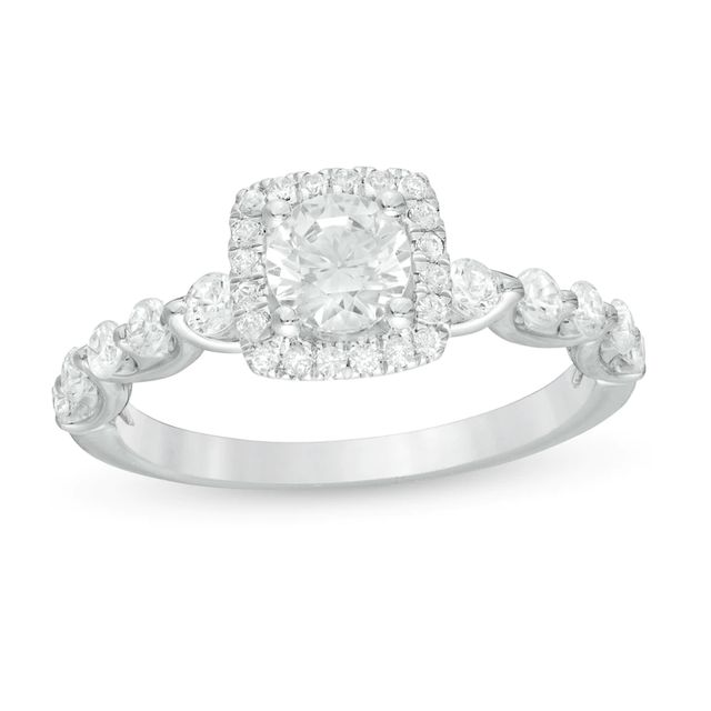 1.18 CT. T.W. Certified Canadian Diamond Cushion Frame Engagement Ring in 14K White Gold (I/I2)|Peoples Jewellers