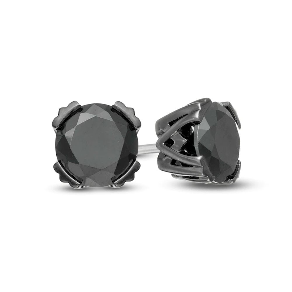 Vera Wang Men CT. T.W. Black Diamond Solitaire Stud Earrings in Sterling Silver with Black Ruthenium|Peoples Jewellers