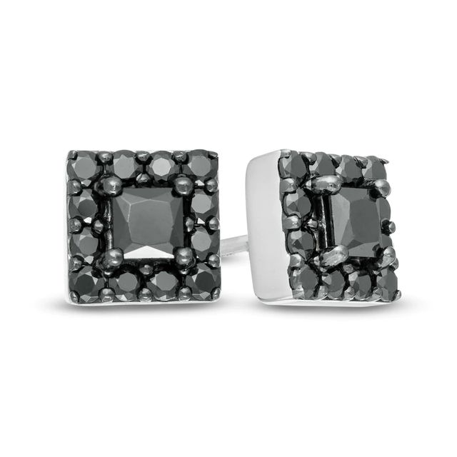 Vera Wang Men 0.95 CT. T.W. Square-Cut Black Diamond Frame Stud Earrings in Sterling Silver with Black Rhodium|Peoples Jewellers