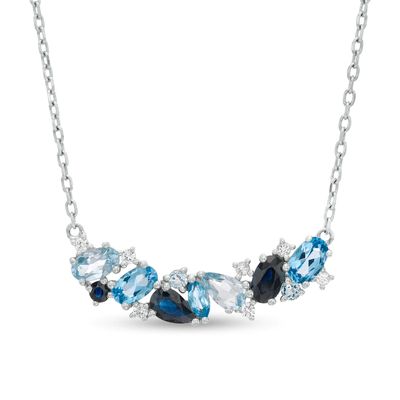 Multi-Gemstone and Lab-Created Blue Sapphire Cluster Necklace in Sterling Silver|Peoples Jewellers