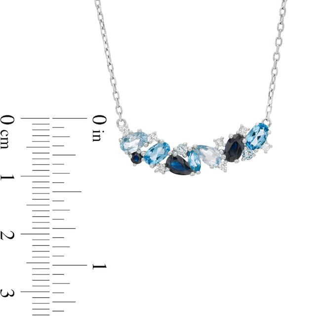 Multi-Gemstone and Lab-Created Blue Sapphire Cluster Necklace in Sterling Silver|Peoples Jewellers