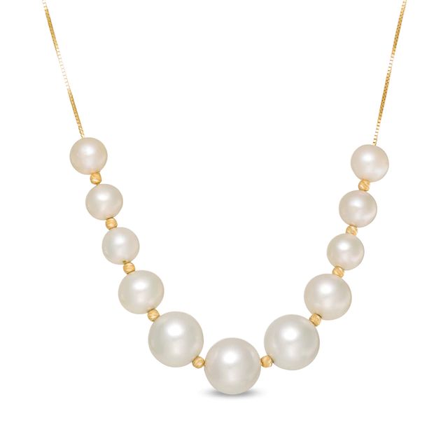 6.0-9.0mm Cultured Freshwater Pearl and Brilliance Bead Graduated Necklace in 14K Gold|Peoples Jewellers