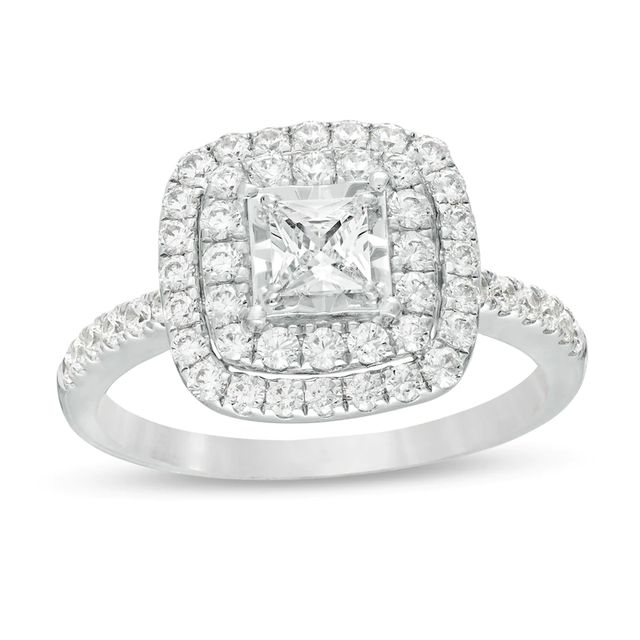 0.95 CT. T.W. Princess-Cut Diamond Double Frame Engagement Ring in 14K White Gold|Peoples Jewellers