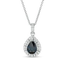 EFFY™ Collection Pear-Shaped Blue Sapphire and 0.25 CT. T.W. Diamond Frame Pendant in 14K White Gold|Peoples Jewellers