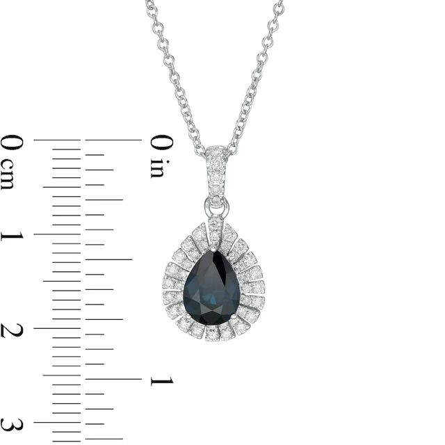 EFFY™ Collection Pear-Shaped Blue Sapphire and 0.25 CT. T.W. Diamond Frame Pendant in 14K White Gold|Peoples Jewellers