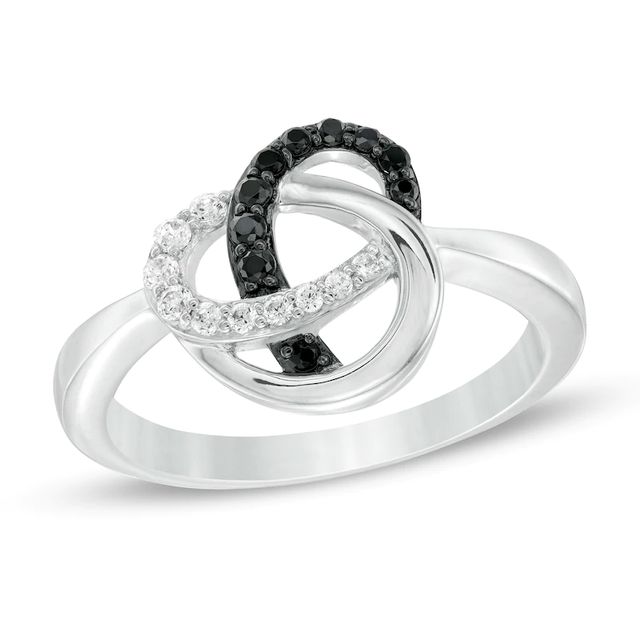 0.21 CT. T.W. Enhanced Black and White Diamond Pretzel Knot Ring in Sterling Silver