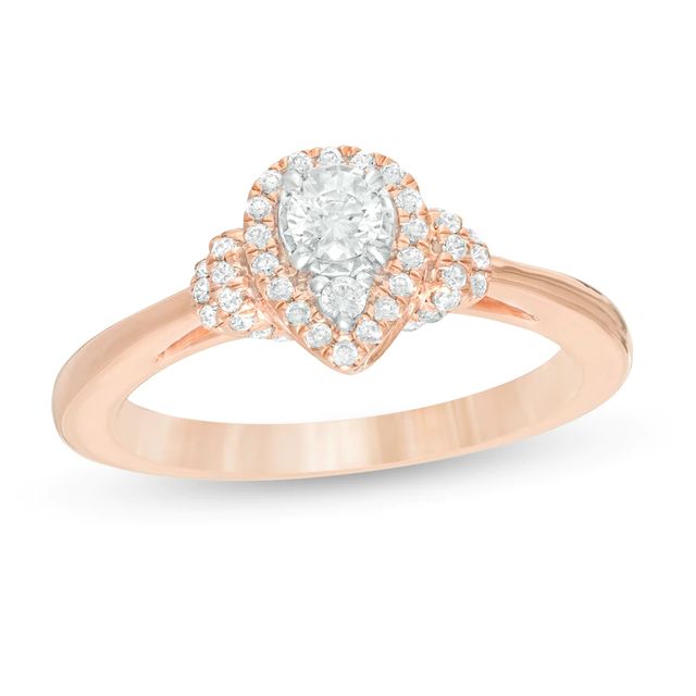 0.40 CT. T.W. Composite Diamond Pear-Shaped Frame Collar Engagement Ring in 10K Rose Gold|Peoples Jewellers
