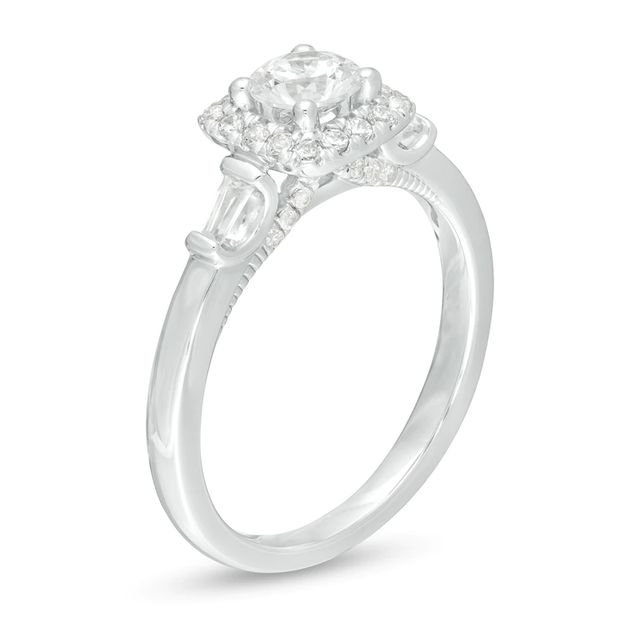 0.69 CT. T.W. Baguette and Round Diamond Cushion Frame Collar Engagement Ring in 14K White Gold