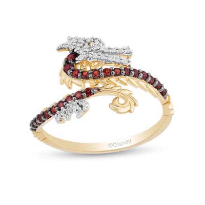 Enchanted Disney Mulan Garnet and 0.065 CT. T.W. Diamond Mushu Dragon Ring in 10K Gold - Size 7|Peoples Jewellers