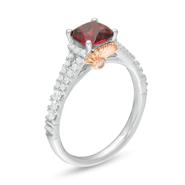 Enchanted Disney Mulan 6.0mm Cushion-Cut Rhodolite Garnet and 0.23 CT. T.W. Diamond Engagement Ring in 14K Two-Tone Gold|Peoples Jewellers