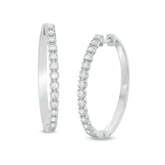 0.50 CT. T.W. Diamond Hoop Earrings in 10K White Gold|Peoples Jewellers