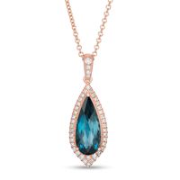 EFFY™ Collection Elongated Pear-Shaped London Blue Topaz and 0.21 CT. T.W. Diamond Teardrop Pendant in 14K Rose Gold|Peoples Jewellers