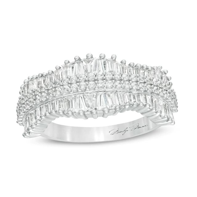 Marilyn Monroe™ Collection 1.00 CT. T.W. Baguette and Round Diamond Concave Ring in 10K White Gold|Peoples Jewellers
