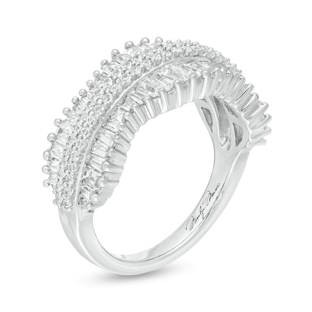 Marilyn Monroe™ Collection 1.00 CT. T.W. Baguette and Round Diamond Concave Ring in 10K White Gold