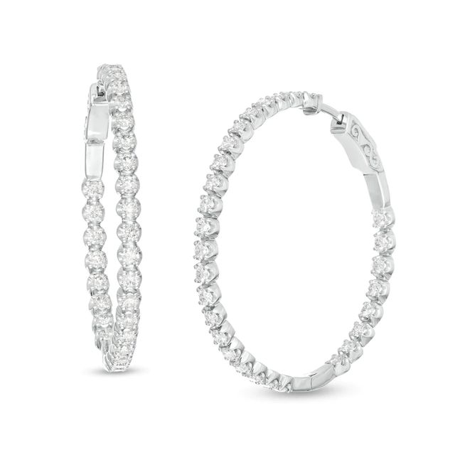 Marilyn Monroe™ Collection 2.00 CT. T.W. Journey Diamond Inside-Out Hoop Earrings in 10K White Gold|Peoples Jewellers