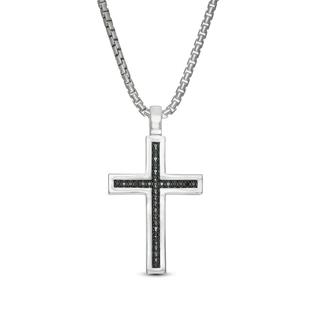 Vera Wang Men 0.23 CT. T.W. Black Diamond Cross Pendant in Sterling Silver - 22"