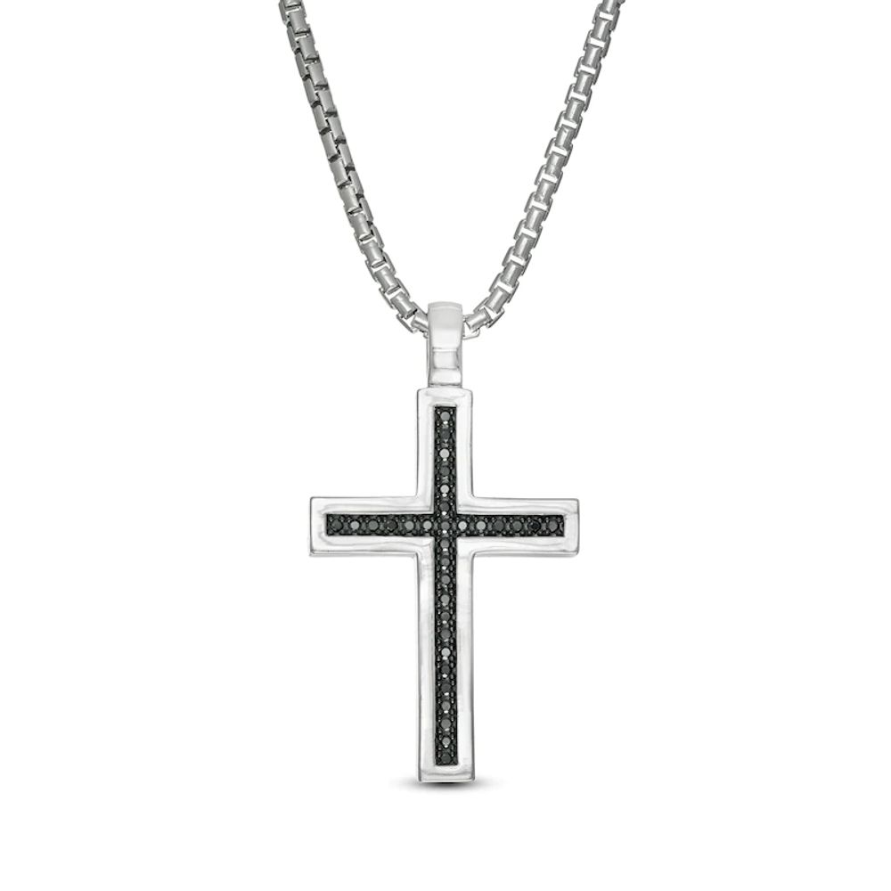 Vera Wang Men 0.23 CT. T.W. Black Diamond Cross Pendant in Sterling Silver - 22"|Peoples Jewellers