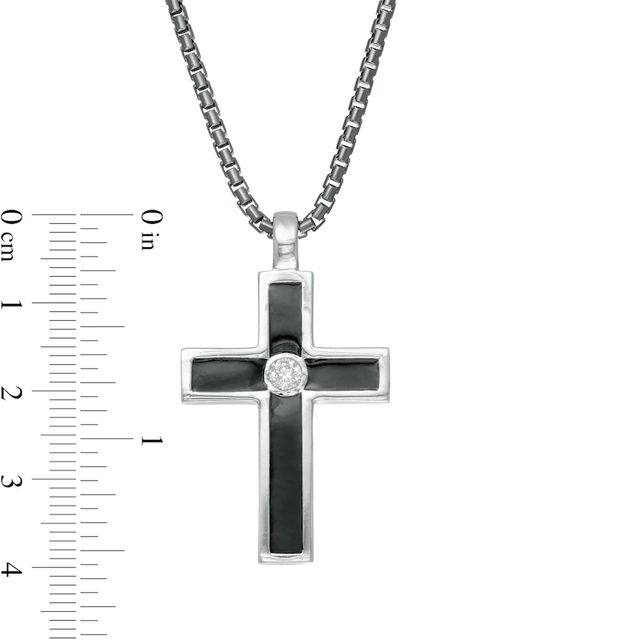 Vera Wang Men 0.145 CT. Diamond Solitaire Black Enamel Cross Pendant in Sterling Silver with Black Rhodium - 22"