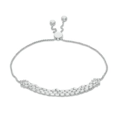 Marilyn Monroe™ Collection 1.00 CT. T.W. Baguette and Round Diamond Multi-Row Bolo Bracelet in 10K White Gold - 9.5"|Peoples Jewellers