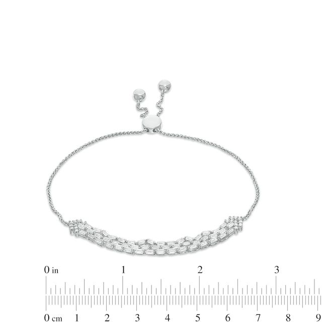 Marilyn Monroe™ Collection 1.00 CT. T.W. Baguette and Round Diamond Multi-Row Bolo Bracelet in 10K White Gold - 9.5"