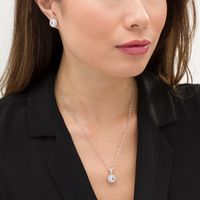 6.5mm Lab-Created White Sapphire Vintage-Style Flower Stud Earrings and Pendant Set in Sterling Silver|Peoples Jewellers