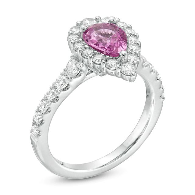 Vera Wang Love Collection Certified Pear-Shaped Pink Sapphire and 0.95 CT. T.W. Diamond Engagement Ring in 14K White Gold|Peoples Jewellers