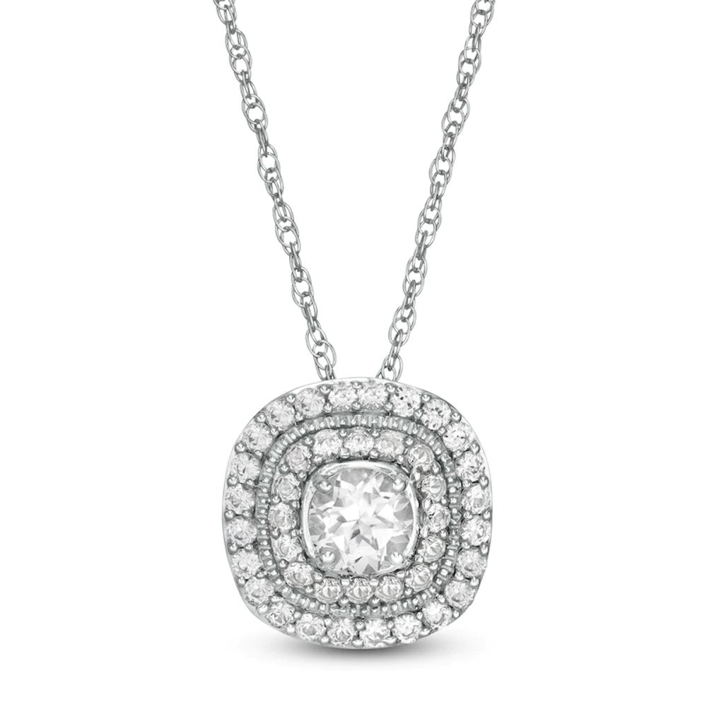 5.0 mm Lab-Created White Sapphire Double Cushion Frame Pendant in Sterling Silver|Peoples Jewellers