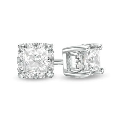 CT. T.W. Certified Canadian Princess-Cut Diamond Frame Stud Earrings in 14K White Gold (I/I2)|Peoples Jewellers