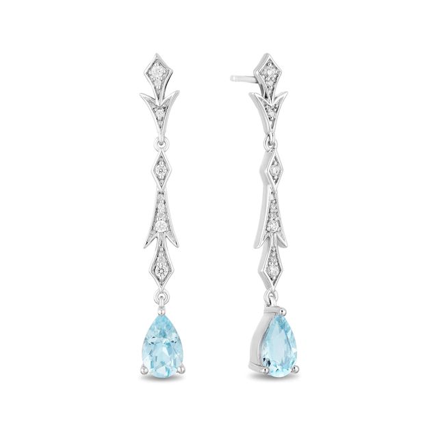 Enchanted Disney Elsa Pear-Shaped Aquamarine and 0.145 CT. T.W. Diamond Frost Drop Earrings in Sterling Silver|Peoples Jewellers