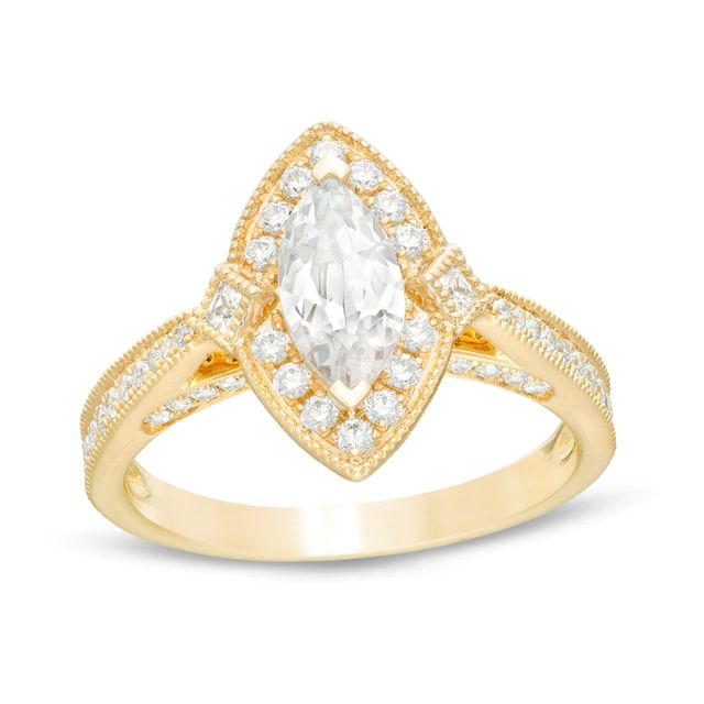 0.95 CT. T.W. Marquise Diamond Frame Vintage-Style Engagement Ring in 14K Gold|Peoples Jewellers
