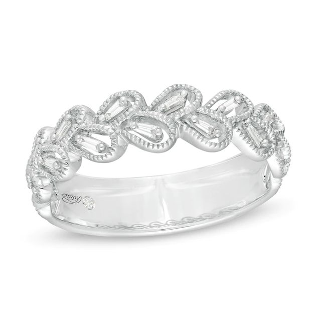 Emmy London 0.12 CT. T.W. Certified Diamond Scallop Shank Anniversary Band in 18K White Gold (F/VS2)|Peoples Jewellers