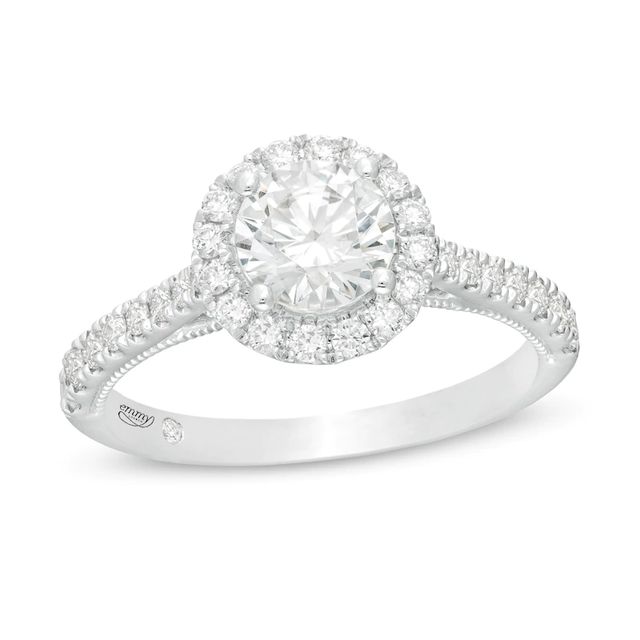 Emmy London 1.60 CT. T.W. Certified Diamond Frame Vintage-Style Engagement Ring in 18K White Gold (F/VS2)|Peoples Jewellers