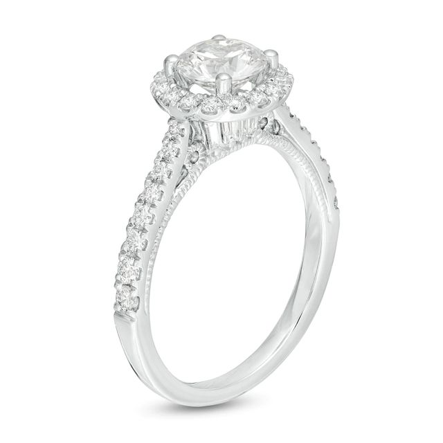 Emmy London 1.60 CT. T.W. Certified Diamond Frame Vintage-Style Engagement Ring in 18K White Gold (F/VS2)|Peoples Jewellers