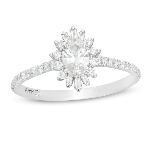 Emmy London 0.75 CT. T.W. Certified Oval Diamond Starburst Engagement Ring in 18K White Gold (F/VS2)|Peoples Jewellers