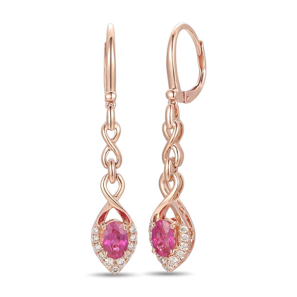 Le Vian® Oval Passion Ruby™ and Crème Brûlée Diamonds™ 0.24 CT. T.W. Diamond Drop Earrings in 14K Strawberry Gold™|Peoples Jewellers