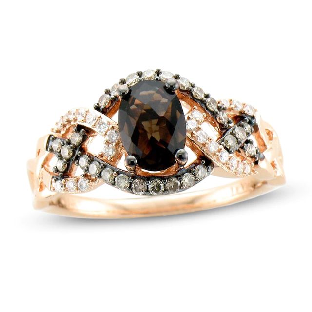 Le Vian® Oval Chocolate Quartz™ and 0.28 CT. T.W. Diamond Woven Shank Ring in 14K Strawberry Gold™|Peoples Jewellers
