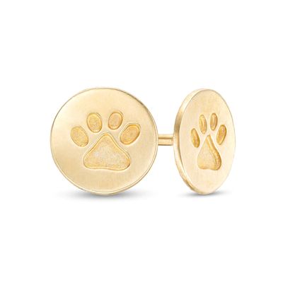 Child's Paw Print Stamped Disc Stud Earrings in 10K Gold|Peoples Jewellers