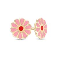 Child's Pink and Red Enamel Flower Stud Earrings in 10K Gold|Peoples Jewellers