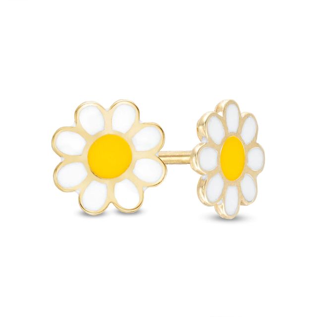 Child's White and Yellow Enamel Flower Stud Earrings in 10K Gold|Peoples Jewellers