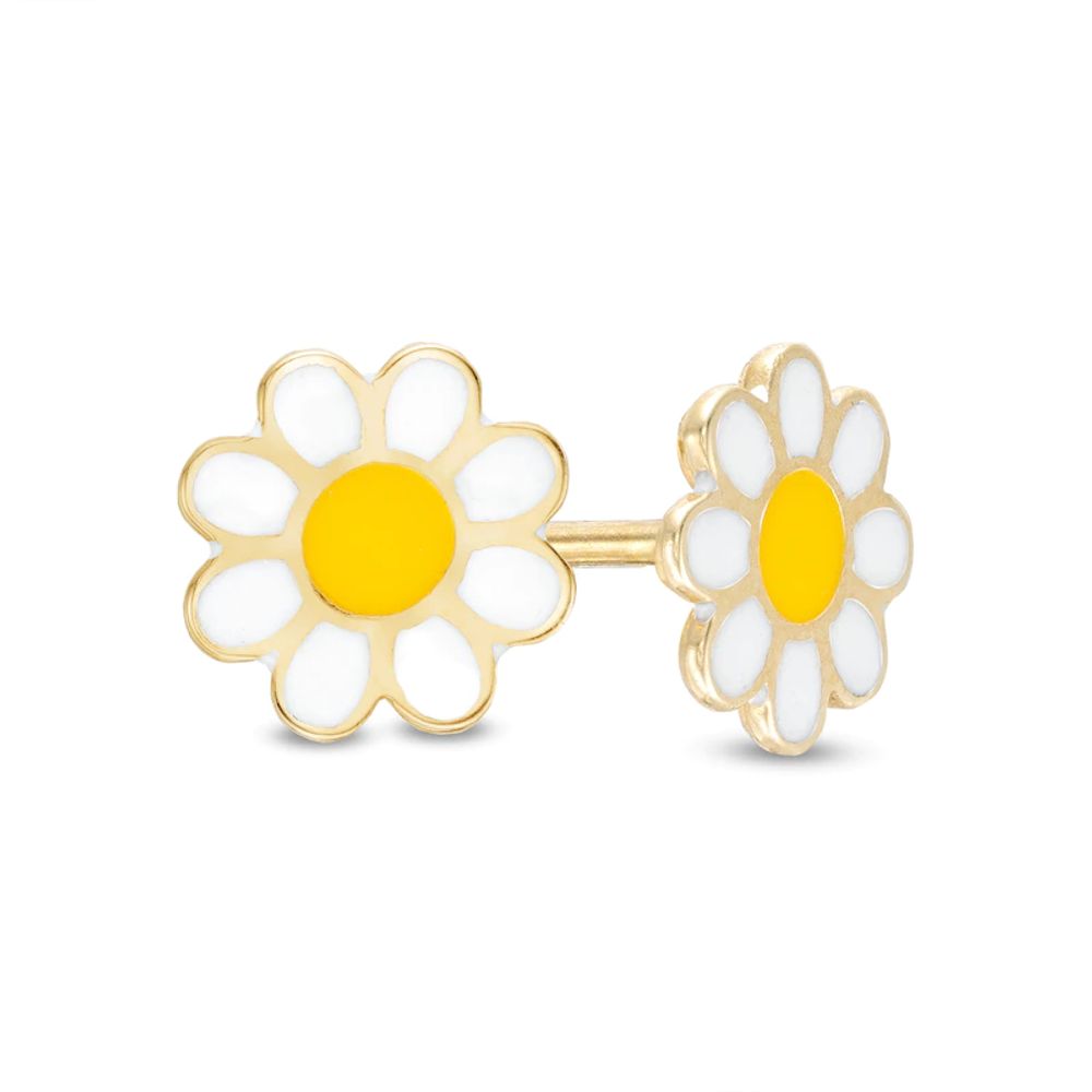 Child's White and Yellow Enamel Flower Stud Earrings in 10K Gold|Peoples Jewellers