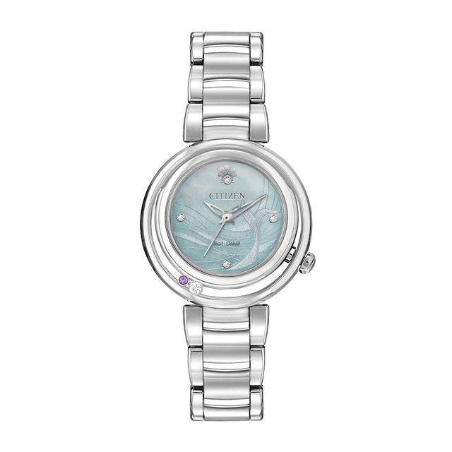 Ladies' Citizen Eco-Drive® Disney Ariel Diamond and Crystal Accent Watch with Mother-of-Pearl Dial (Model: EM0820-56N)