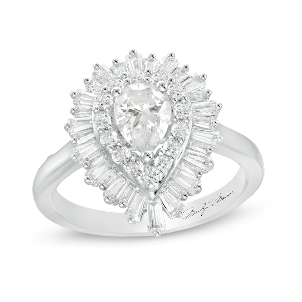 Marilyn Monroe™ Collection 1.45 CT. T.W. Pear-Shaped Diamond Frame Engagement Ring in 14K White Gold|Peoples Jewellers
