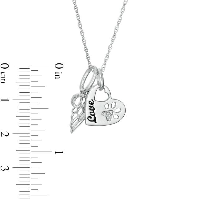 1/15 CT. T.W. Diamond Engravable Cut-Out Paw Print Heart and Angel Wing Charm Pendant in Sterling Silver (1 Line)