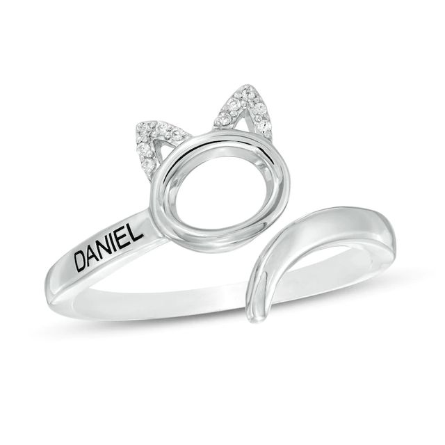 Diamond Accent Engravable Cat Bypass Wrap Ring in Sterling Silver (1 Line)|Peoples Jewellers