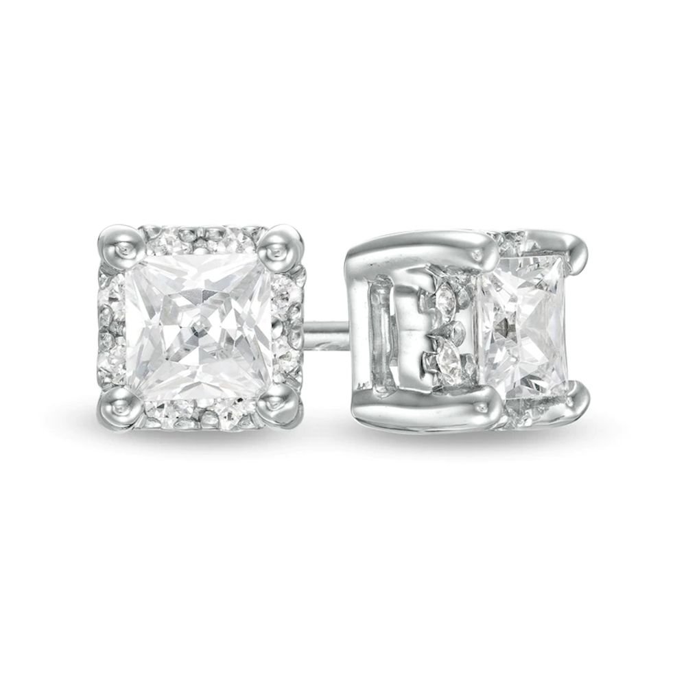 0.50 CT. T.W. Certified Canadian Princess-Cut Diamond Frame Stud Earrings in 14K White Gold (I/I2)|Peoples Jewellers