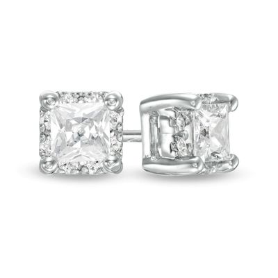 0.50 CT. T.W. Certified Canadian Princess-Cut Diamond Frame Stud Earrings in 14K White Gold (I/I2)|Peoples Jewellers