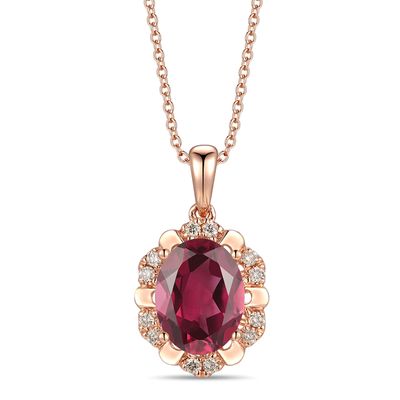 Le Vian® Oval Raspberry Rhodolite™ and Crème Brûlée Diamonds™ 0.10 CT. T.W. Diamond Pendant in 14K Strawberry Gold™|Peoples Jewellers