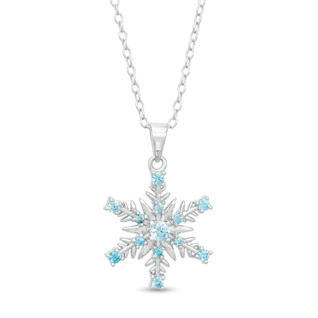 Child's Blue Cubic Zirconia ©Disney Frozen Snowflake Pendant in Sterling Silver - 15"