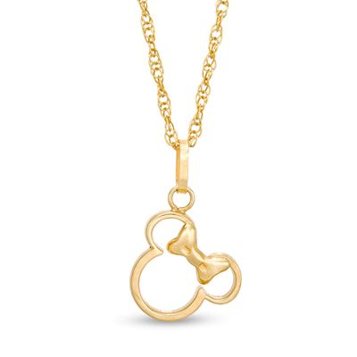 Child's ©Disney Minnie Mouse Tilted Silhouette Pendant in 10K Gold - 13"|Peoples Jewellers